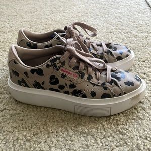 Adidas cheetah print sleek leather sneakers